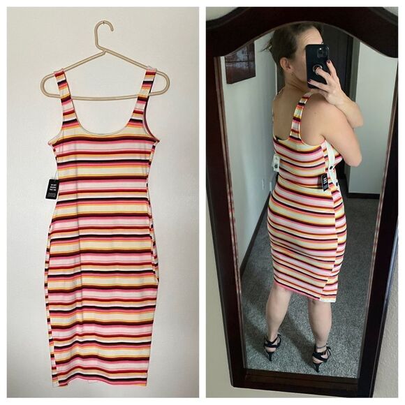 Express Bodycon Midi Dress NEW Stretchy Stripe Party Going Out XS - Picture 5 of 13